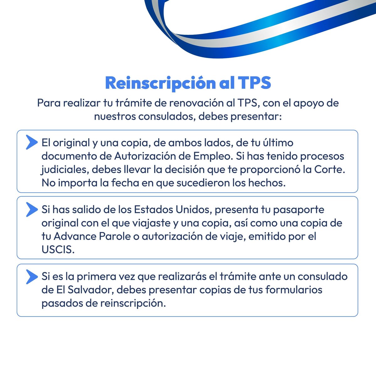 cindyportal's tweet photo. #DiásporaSV📢|| Si necesitas apoyo en la reinscripción al TPS, nuestros consulados están disponibles para brindarte asistencia gratuita en este proceso. 

📅 Plazo hasta el 18 de marzo.
📲 WhatsApp: (503) 7070-1071
☎️ Línea gratuita: 1-888-301-1130 https://t.co/oGQPFR4um7