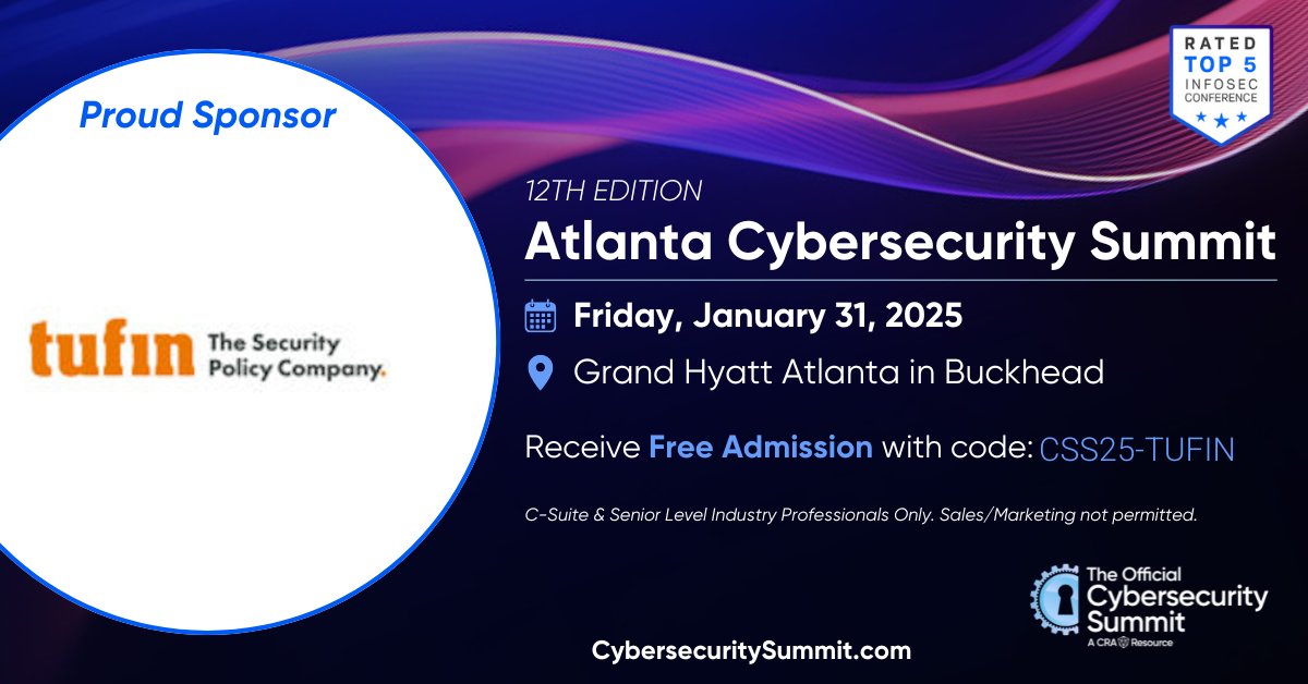 C-Suite Executives: Protect your business data with Tufin. Join us at the Atlanta Cybersecurity Summit at the Grand Hyatt in Buckhead on January 31, 2025!

Receive free admission with code: CSS25-TUFIN
More Info: okt.to/5Qxhug