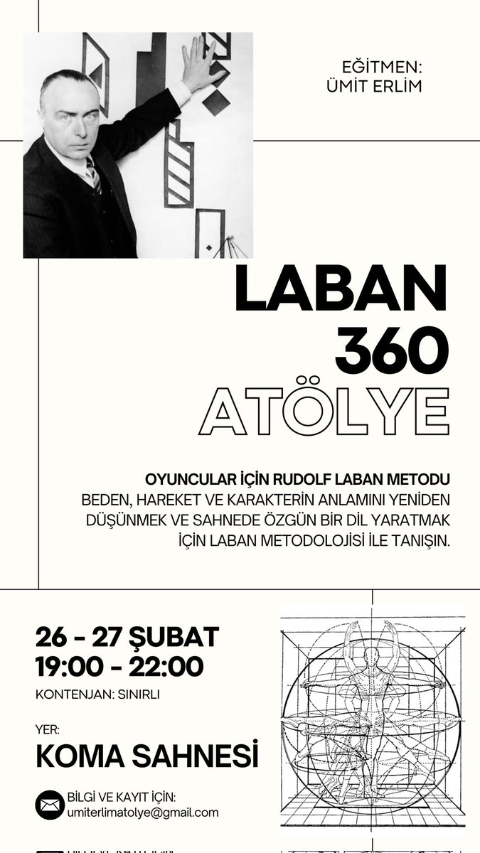 umiterlim's tweet photo. Oyunculuk Atölyesi:
🖋️ “Her performans bir anlamda kahramanın yolculuğudur; karakterden, anlatılan hikayenin ve çevrenin koşulları içinde içsel değişimleri ve etkileri gerçekten yaşamasını bekleriz.”
🎟️ Kayıt ve detaylı bilgi için: umiterlimatolye@gmail.com https://t.co/wmhVLFdRQG