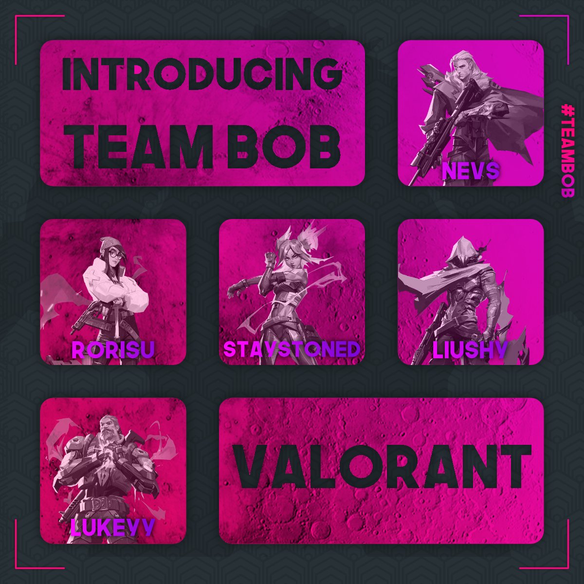 BombaBarbies's tweet photo. Introducing: Team BOB Valorant

#BOMBA #TEAMBOB https://t.co/9EP5ve3bWp