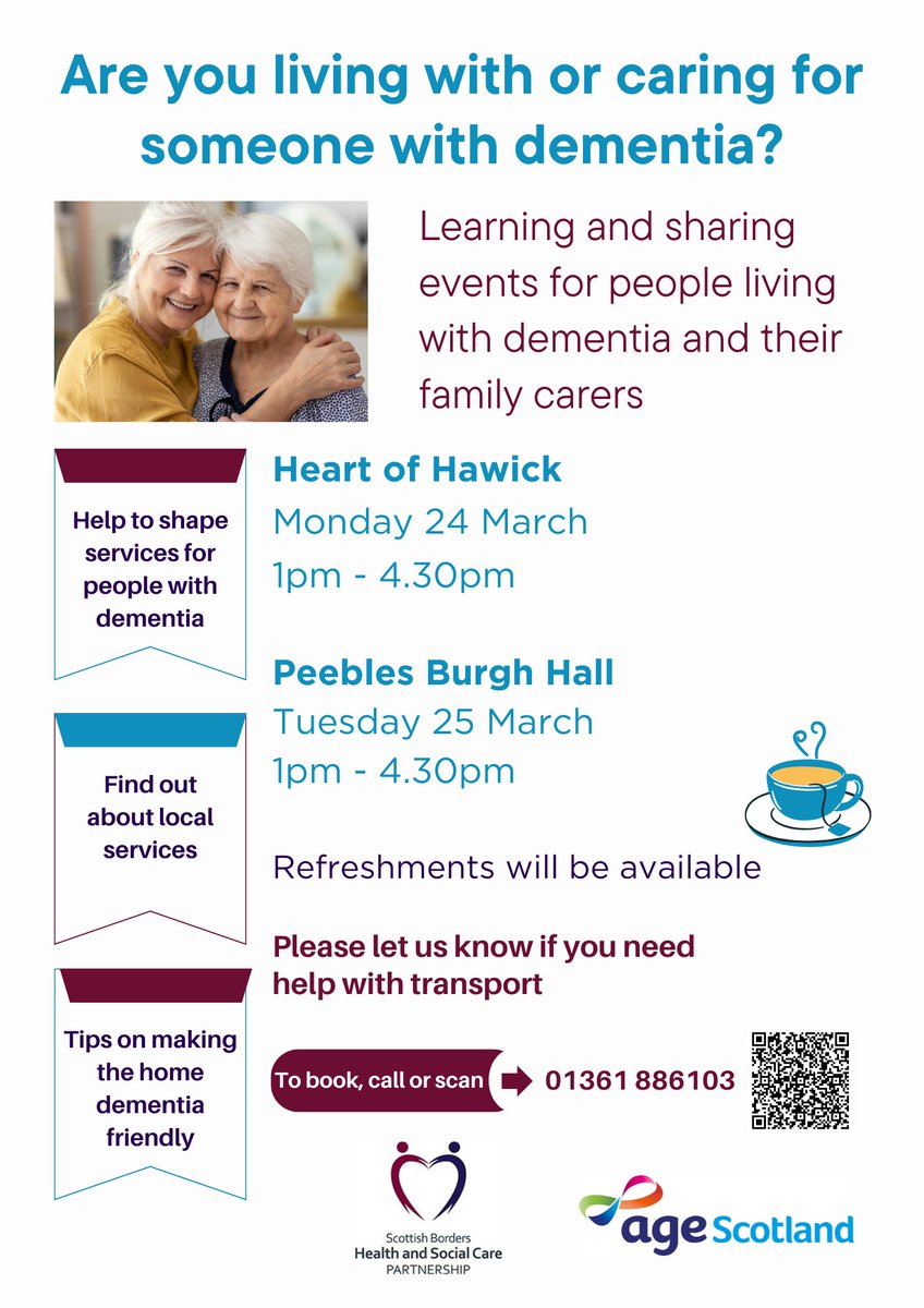 We are pleased to announce that two community events will take place in March for people living with dementia and their carers.

👉 Find out more information here: nhsborders.scot.nhs.uk/patients-and-v…