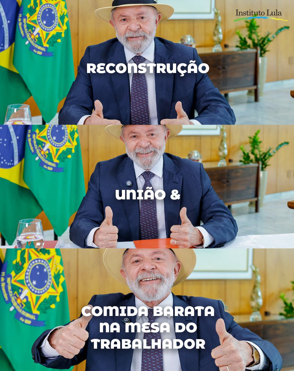 inst_lula's tweet photo. Reconstrução, união e comida barata na mesa do trabalhador: essa é a tarefa de um governo que cuida do povo! https://t.co/XyIRmU4Xnm