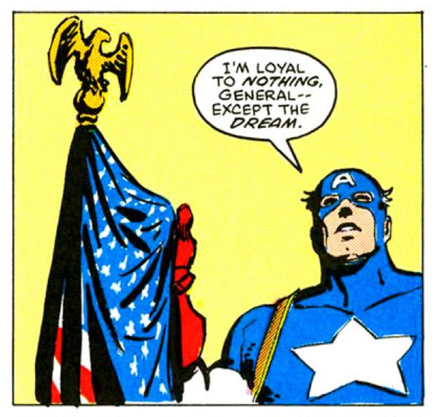 The responses to this show that a lot of people truly do not fundamentally understand the character of Captain America.

He is a compass of morality, he is the ideals that we strive towards. He is the embodiment of The American Dream, not the American government.