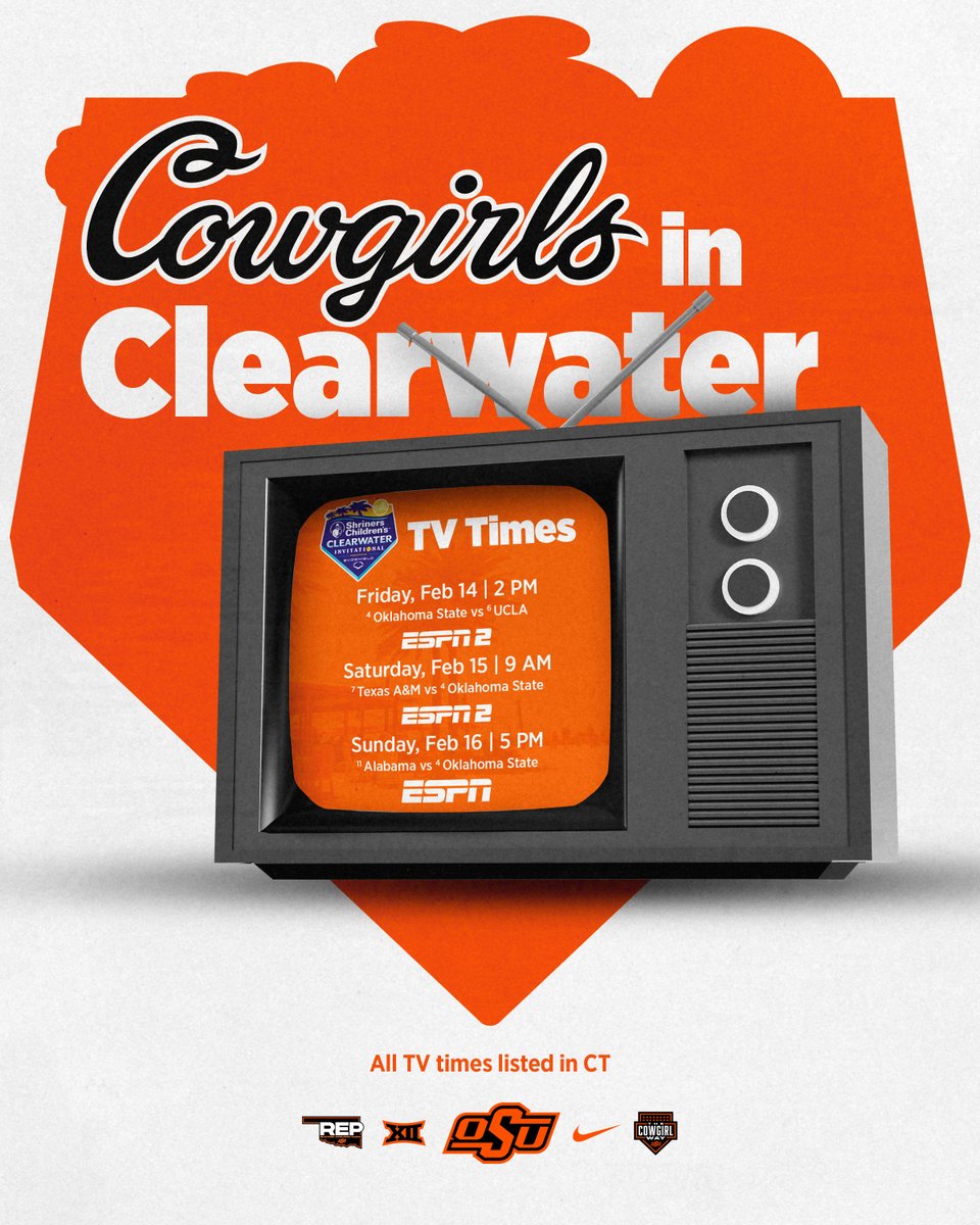 OSU Cowgirl Softball (@cowgirlsb) on Twitter photo Must see TV.
Three of our five games at the <a href="/ClearwaterInv/">Shriners Children's Clearwater Invitational</a> will be broadcast nationally on the ESPN family of networks 🤠
📝okla.st/4gkhHVh
#GoPokes Must see TV.
Three of our five games at the <a href="/ClearwaterInv/">Shriners Children's Clearwater Invitational</a> will be broadcast nationally on the ESPN family of networks 🤠
📝okla.st/4gkhHVh
#GoPokes