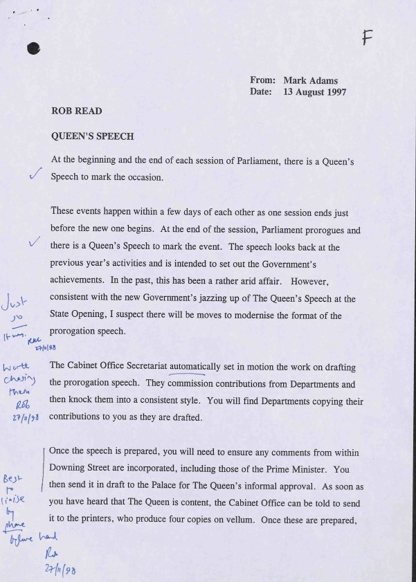 JasonLoch's tweet photo. Briefing for the new Private Secretary for Parliamentary Affairs on the preparation of the Queen's Speeches [PREM 49/154]. 

"There are limits on what it is acceptable to expect a constitutional monarch to say...'We are going to stuff the Tories!' would not be acceptable!" https://t.co/vaoINikQDd