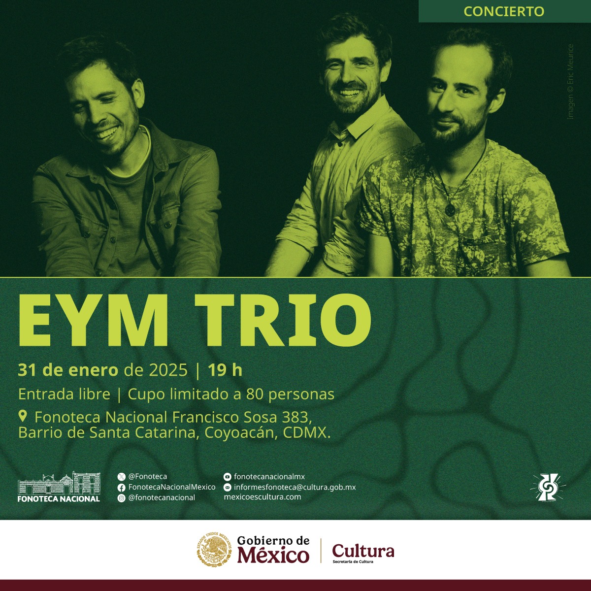 Fonoteca's tweet photo. Acompáñanos a escuchar a EYM Trio este viernes 31, a las 19 horas. Recuerda que todas nuestras actividades son de acceso libre con cupo limitado. https://t.co/QfwaNBnrYZ