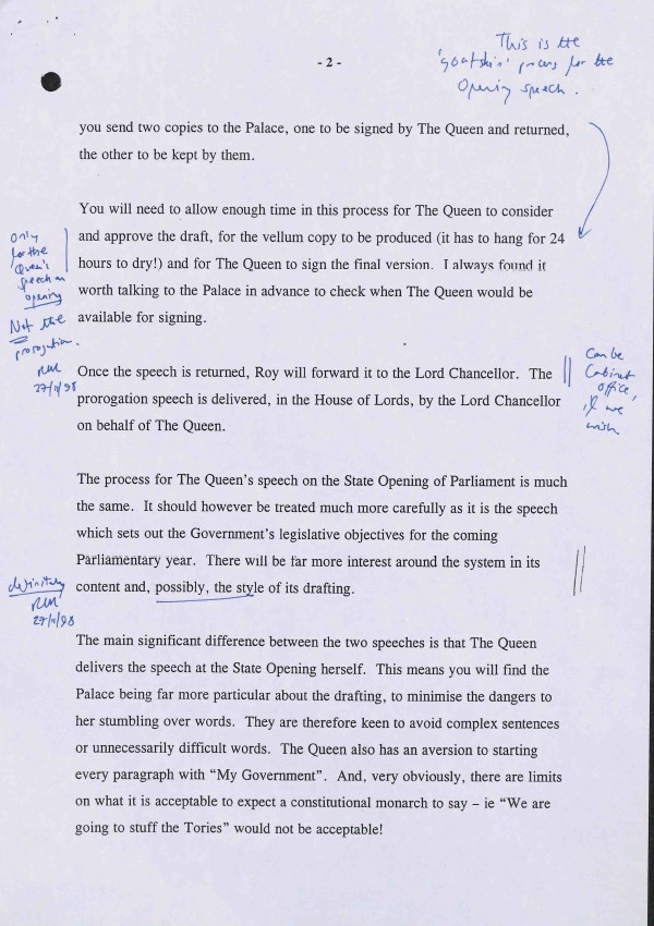 JasonLoch's tweet photo. Briefing for the new Private Secretary for Parliamentary Affairs on the preparation of the Queen's Speeches [PREM 49/154]. 

"There are limits on what it is acceptable to expect a constitutional monarch to say...'We are going to stuff the Tories!' would not be acceptable!" https://t.co/vaoINikQDd