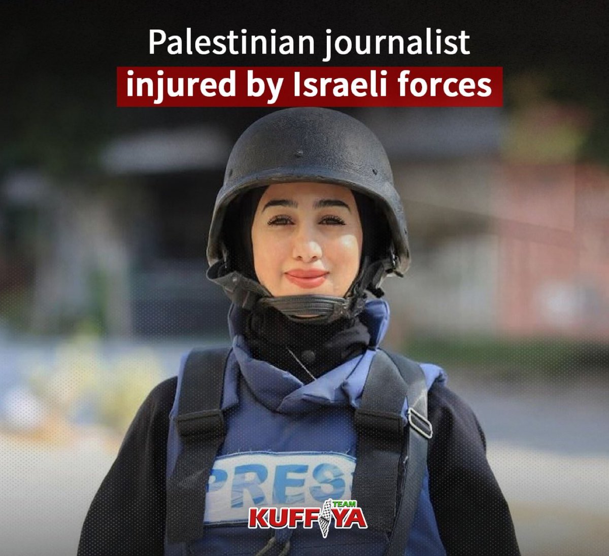 swilkinsonbc's tweet photo. The israelis have just shot Palestinian journalist Nagham Zayt while she was covering their latest attacks in Tulkarm — condition unknown as yet https://t.co/tLt3qNIsPy