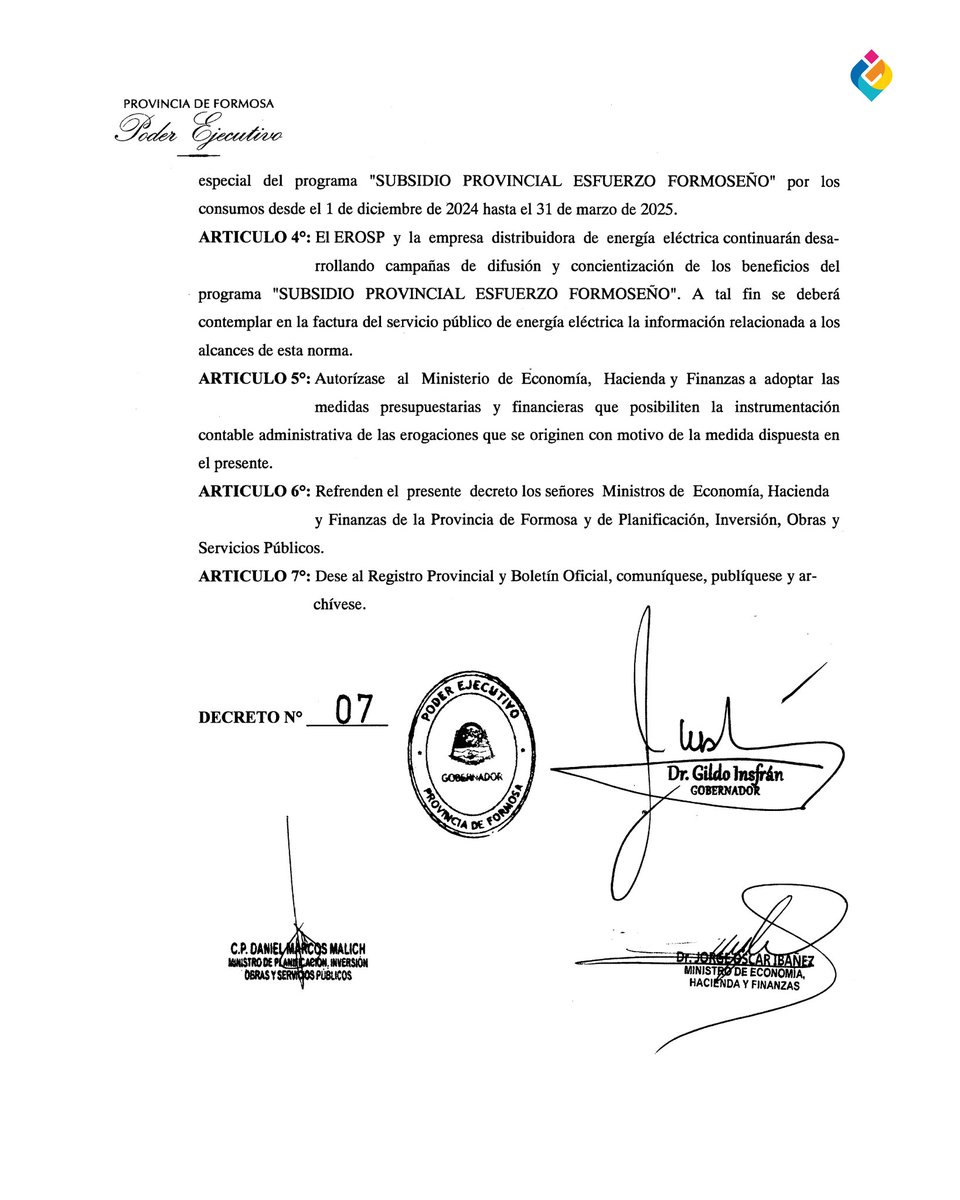 SUBSIDIO PROVINCIAL A LA TARIFA DE ENERGÍA ELÉCTRICA

Hoy firmé el Decreto 7/25 mediante el cual el gobierno provincial subsidiará con fondos propios el 100% del Valor Agregado de Distribución de energía para beneficiar a más de 106 mil usuarios residenciales de medios y bajos