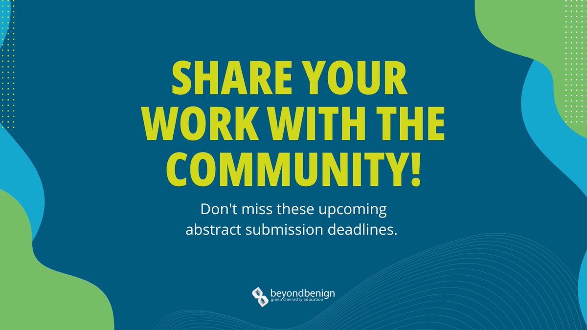 beyondbenign's tweet photo. Looking for opportunities to share your research? Don't miss these upcoming abstract submission deadlines!
📍 Canadian Chemistry Conference &amp; Exhibition | Submit by 1/30: https://t.co/PeuIkttyua
📍 Green Chemistry &amp; Engineering Conference | Submit by 2/17: https://t.co/e2wnVS8hIJ https://t.co/zZtIS6osXQ
