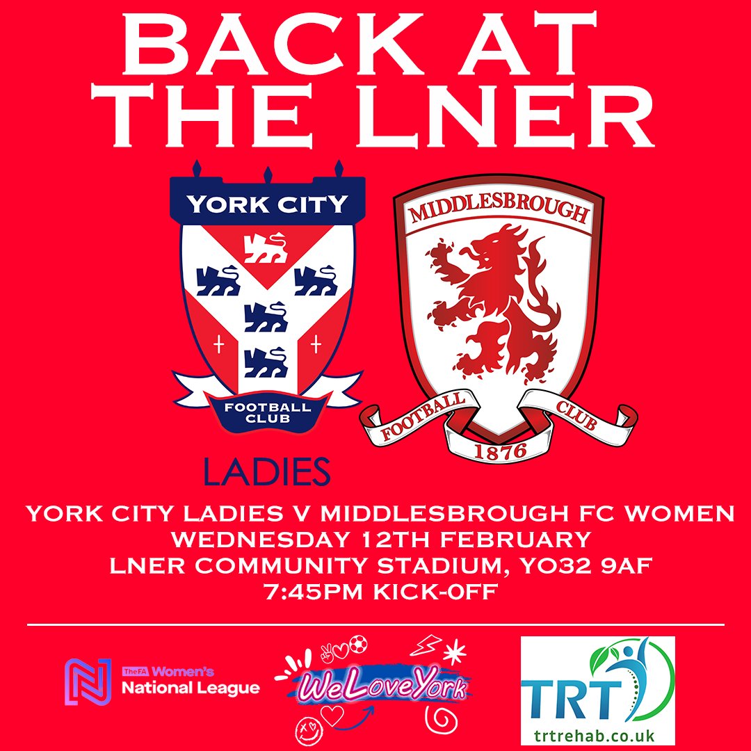 YorkCityLFC's tweet photo. 🏟 Back at the LNER Community Stadium!

We are excited to announce that our @FAWNL game against Middlesbrough FC Women will be played at the LNER Community Stadium.

📲 Keep your eyes peeled for details on when tickets will be going on sale!

#YCLFC #MinsterBelles https://t.co/f3R4ejgILd