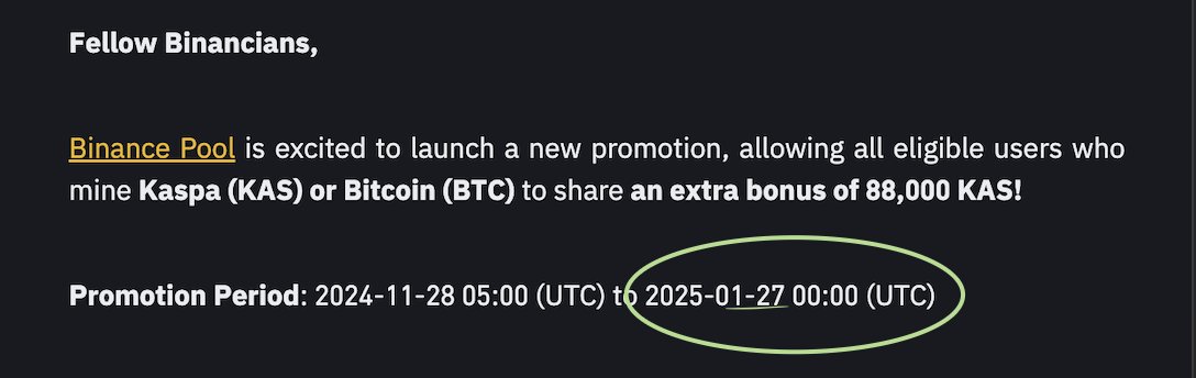 skibumtrading's tweet photo. $KAS promotional mining on @binance ended yesterday, January 27th, 2025

#Binance said it will distribute the rewards within 14 working days into users wallets

So, @Binance distributes $KAS into "Funding Wallets" by *February 10th*

Now... do you think they also list #Kaspa? 💸