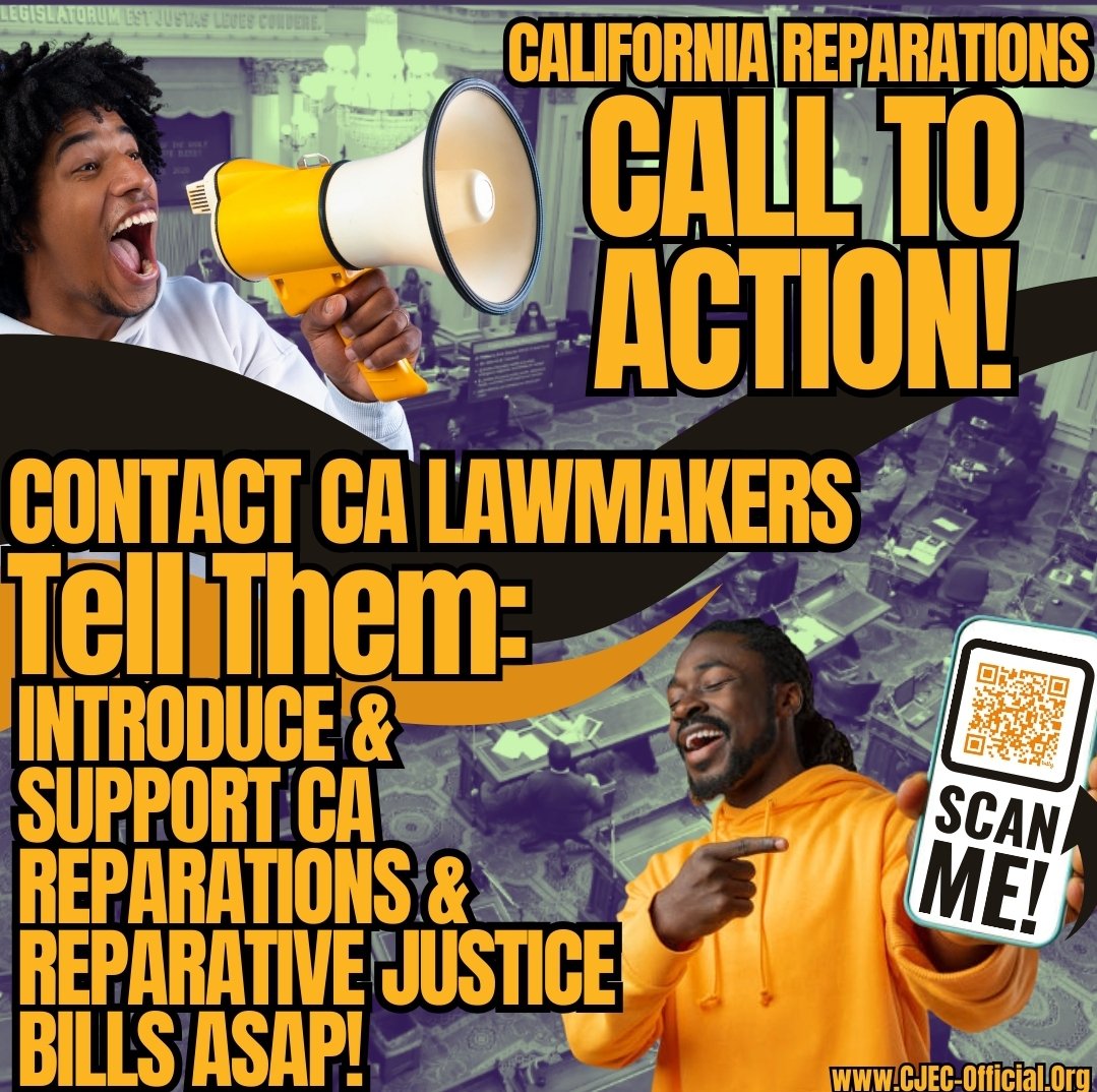 AmericanRedress's tweet photo. ***ACTION ALERT***

The time for ACTION is NOW!

CONTACT the #CALeg and tell them to introduce and support #REPARATIONS and REPARATIVE Justice bills ASAP!

It only takes a minute!!!

Click👇🏿 or scan the QR code! 
https://t.co/wBW39K6jg7 

#CAReparations2025 @cjecofficial #lineage https://t.co/MIung8ql1m