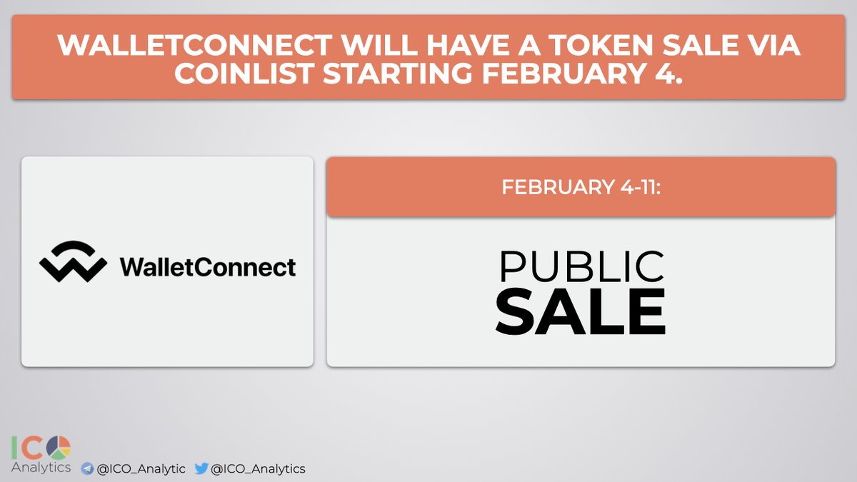 _ <a href="/WalletConnect/">WalletConnect</a> will have a token sale via <a href="/CoinList/">CoinList</a> starting February 4. 20M $WCT (2% of the total supply) to be offered at $200M fully diluted valuation. $4M to be raised. No vesting. $0.2 per token. Min/max allocation: $100/$10K.
coinlist.co/walletconnect