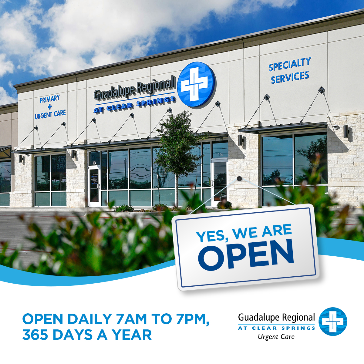 Our providers at GRMC Urgent Care at Clear Springs are standing by and ready to provide care to you and your family 365 days per year. Walk-ins are welcome! 

#SeguinTX