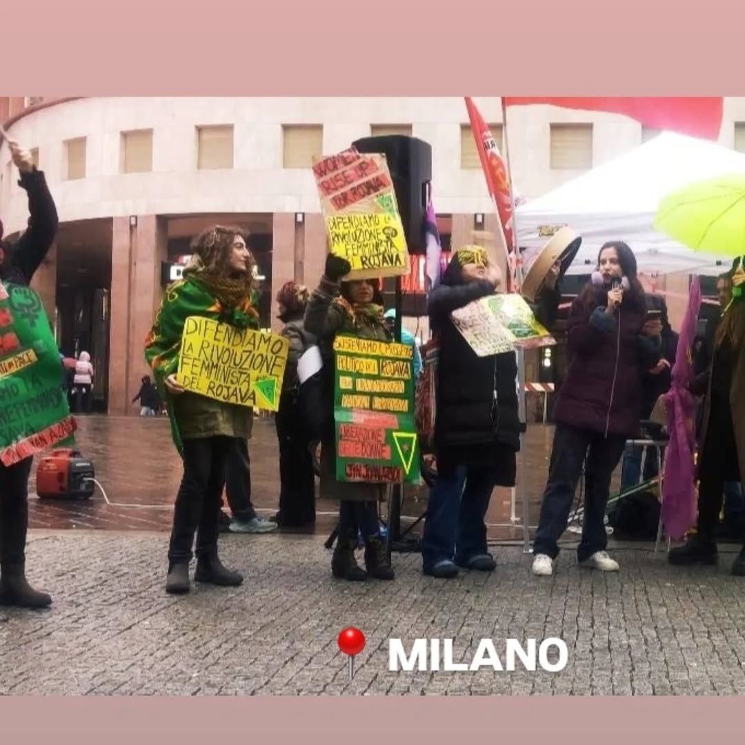 RISEUP4R0JAVA's tweet image. 🟪✊Italy defends Rojava on the 10th anniversary of Kobanê's liberation!
Actions on 26 January across Italy including demonstrations and banner drops in Venice, Milan, Como and Parma
#JinJiyanAzadi
#WomenDefendRojava
@ReteKurdistan