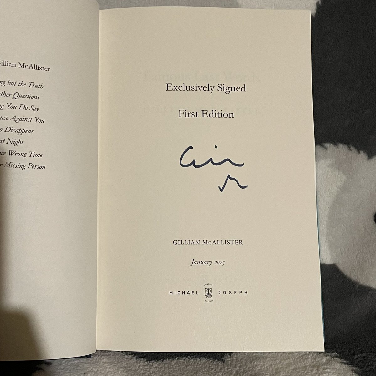 JenMedBkReviews's tweet photo. A nice treat to return home to. My preordered signed edition of Famous Last Words by @GillianMAuthor 

Out 30th Jan from @MichaelJBooks . I’ll be sharing my review on the blog tomorrow.

https://t.co/kc4ZMFJ6JG

#books #booktwitter #signededition #famouslastwords https://t.co/4ASxUrfHl8