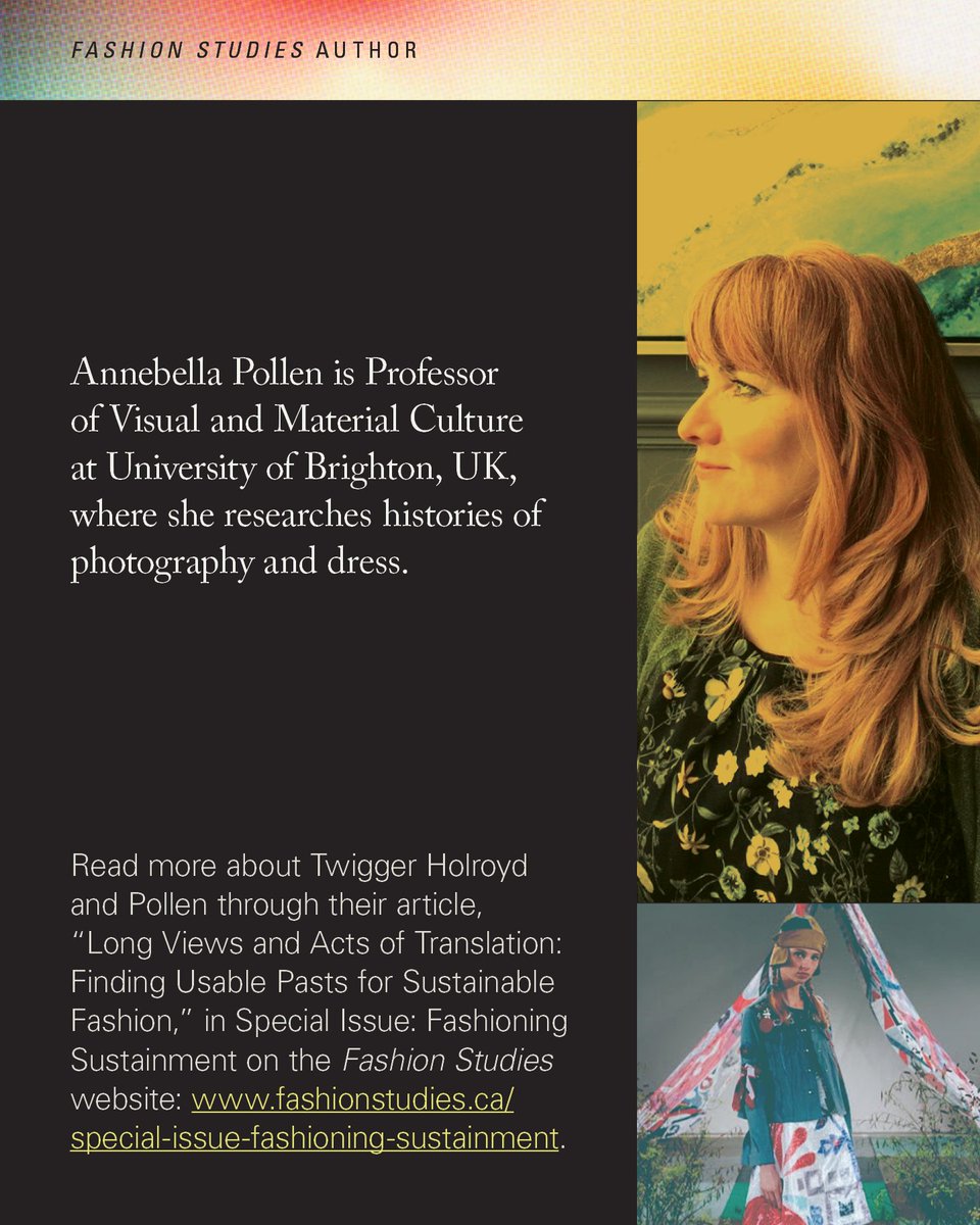 Fashion Studies would like to highlight Amy Twigger Holroyd, featured in our Special Issue, Fashioning Sustainment. Read their conversation with Annebella Pollen, “Long Views and Acts of Translation: Finding Usable Pasts for Sustainable Fashion,” at fashionstudies.ca/long-views-and…