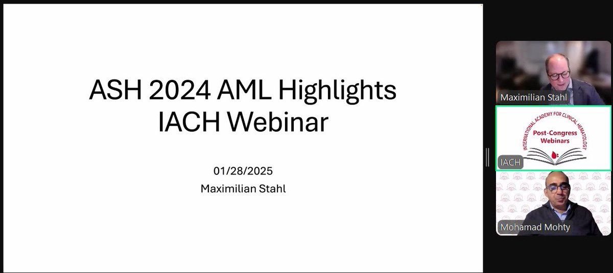 IACH (@theiach) on Twitter photo 📢 We are LIVE!
Post #ASH24 Webinar Dedicated to AML
🔗 Register for FREE:
bit.ly/4h4a4TQ
<a href="/MaxStahlMD/">Maximilian Stahl</a> <a href="/Mohty_EBMT/">Mohamad Mohty</a> 📢 We are LIVE!
Post #ASH24 Webinar Dedicated to AML
🔗 Register for FREE:
bit.ly/4h4a4TQ
<a href="/MaxStahlMD/">Maximilian Stahl</a> <a href="/Mohty_EBMT/">Mohamad Mohty</a>