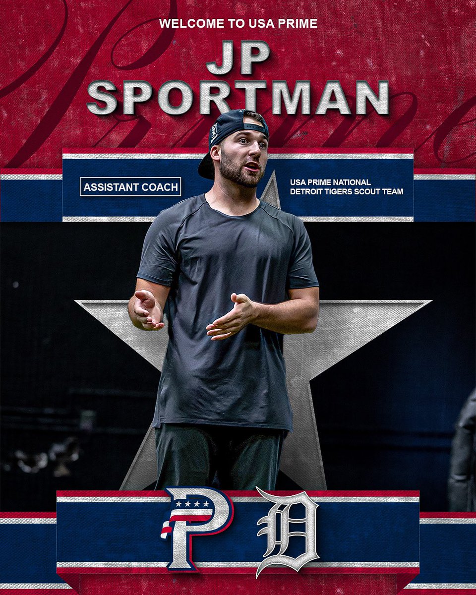 USAPrimeNat's tweet photo. We are fired up to announce JP Sportman @jp3_baseball as our assistant coach of our Detroit Tigers Scout team!
JP comes highly regarded as a hitting coach and baseball mind. We are excited to see the development our hitters have this summer βΌοΈπ
#PrimeMovement | #PrimeCoach https://t.co/Z2SB5NZODF