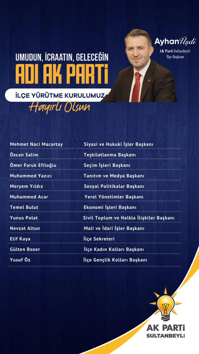 ayhanusdi's tweet photo. 8. Dönem Yürütme Kurulumuz Sultanbeyli’mize hayırlı olsun.

Hep birlikte azim ve kararlılıkla ilçemizin geleceği için çalışmaya devam edeceğiz.

@osmannnurika 
@abdullahozdemir https://t.co/X5ZAM95JSv