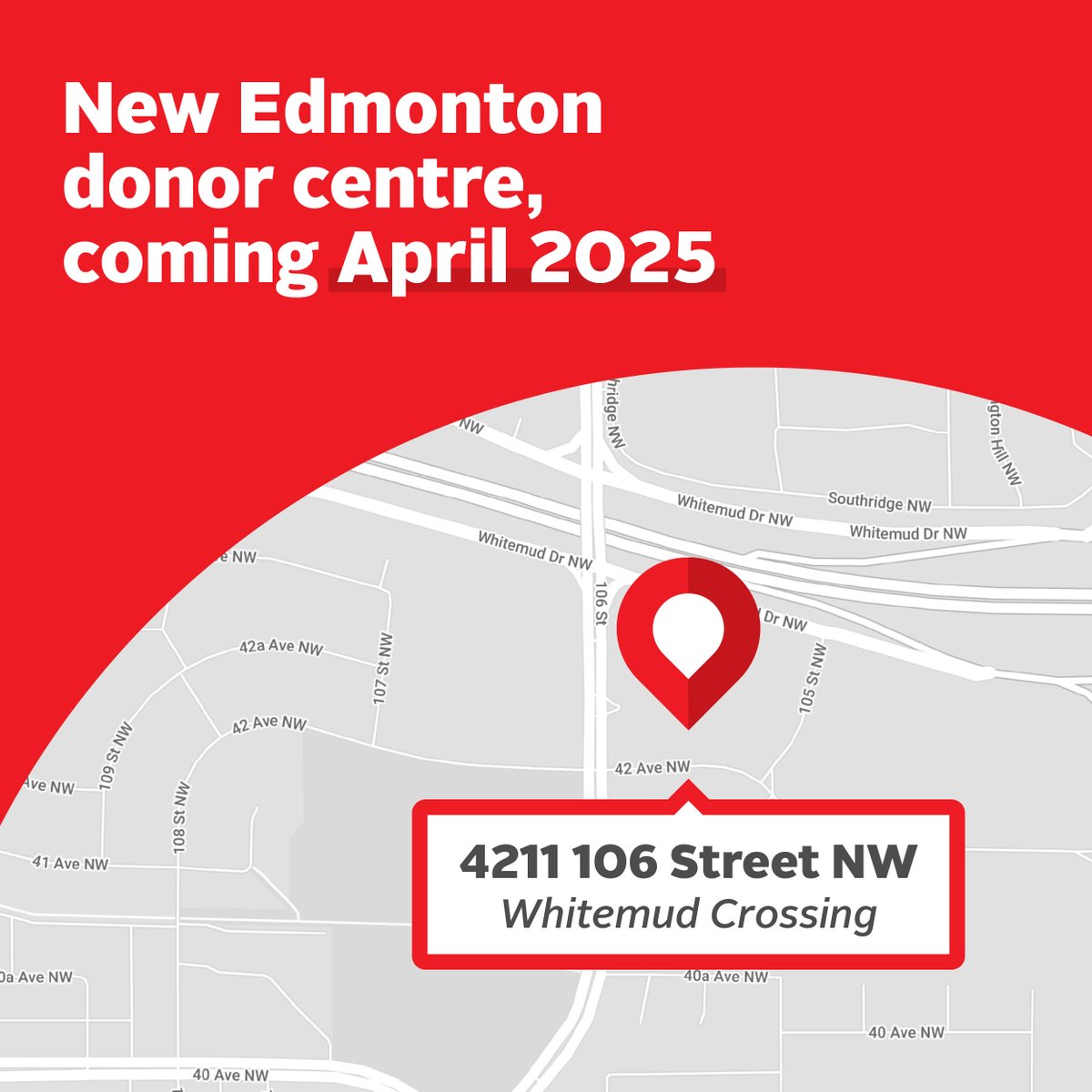 Edmonton! We have some exciting news!
In April, our Edmonton donor centre will be moving to a brand new location. Follow us to keep up to date with moving details. Our current centre is still open and has many appointments available!