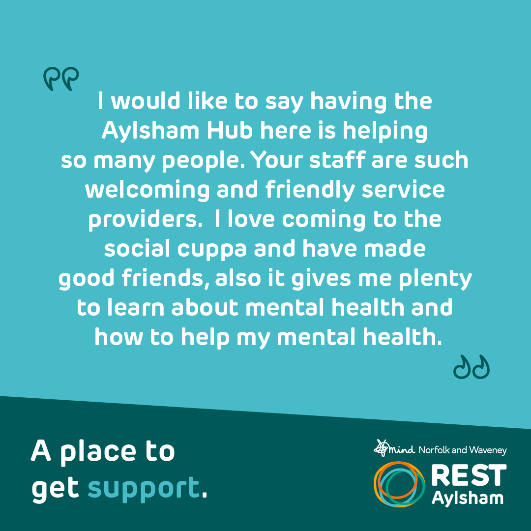 Our REST Aylsham team recently received this wonderful feedback 💙

If you are located in Aylsham and are looking for mental health support, you are welcome to drop in and speak to our team.

🕛Open 11am- 5:30pm, 7 days per week
📍1 Red Lion Street, Aylsham, Norwich, NR11 6ER