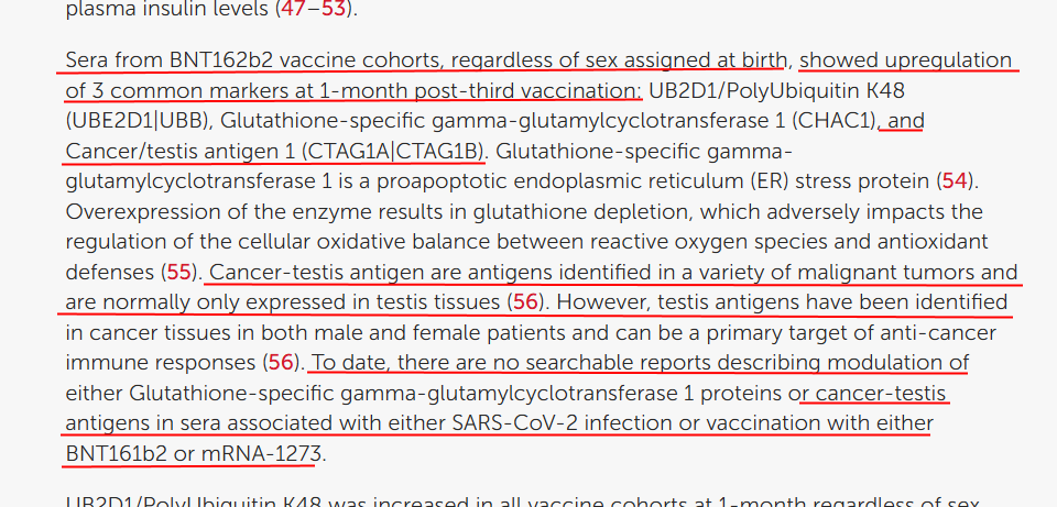 VaccineMole's tweet photo. 🔥CABOOM!!

New study just pub 27 Jan 2025 by cancer researchers reveals blood from donors who received Pfizer mRNA COV-19 vaccines,but not Moderna,showed upregulated CTA  tumor associated antigens in all recipients analysed, one month after 3rd booster!

Cancer-testis antigens (CTAs) are tumor antigens normally expressed in the male testes but aberrantly expressed in several cancers

CTAs are generally upregulated in response to DNA hypomethylation, a common feature of cancer cells..
 
Now, why are CTA's upregulated only in recipients of Pfizer mRNA vaccines, and why are sequences from the SV40 virus, known to cause cancer, found exclusively in Pfizer mRNA COVID-19 vaccines?

I'm sure it's just a coincidence. so, i'll stop right here...

Source:
https://t.co/v1qIDQlwrJ