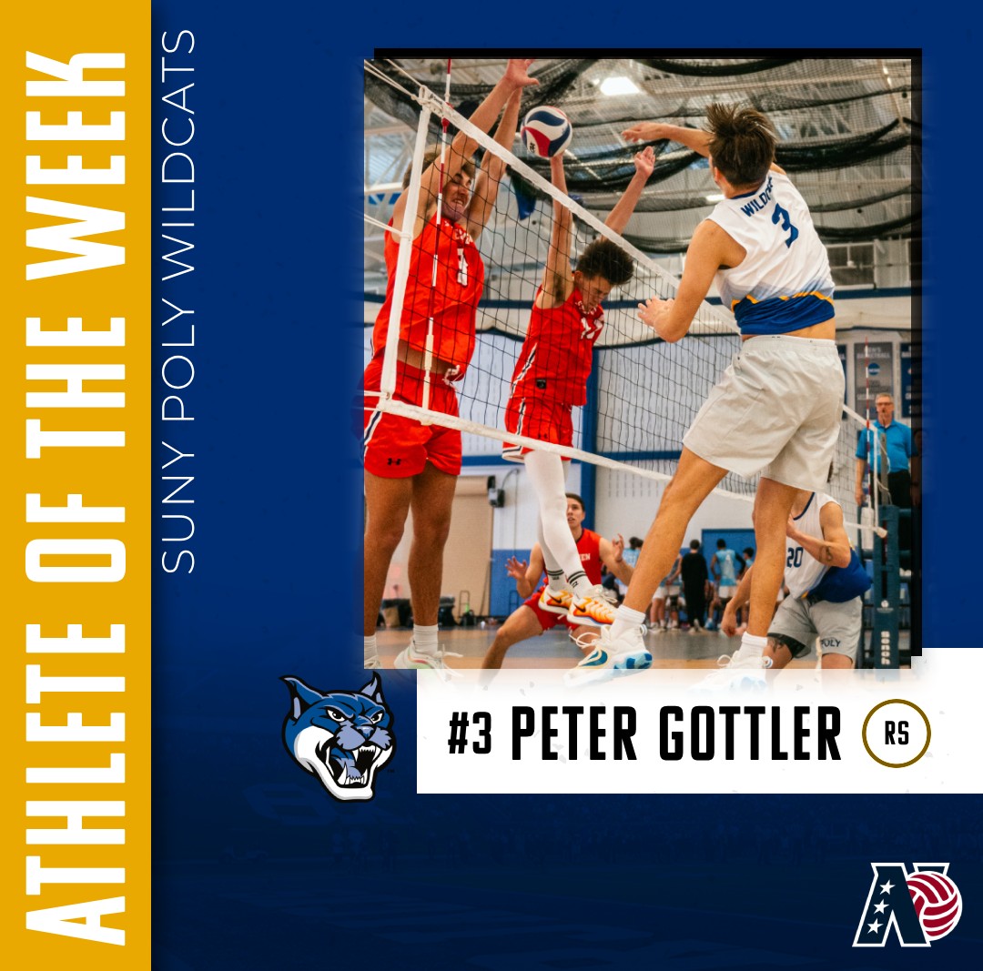 SUNY Poly Wildcats (@polywildcats) on Twitter photo After an impressive two-game stretch with over 3 kills per set and a .473 hitting percentage, Peter Gottler has been named NEVC Athlete of the Week! Congrats, #3! After an impressive two-game stretch with over 3 kills per set and a .473 hitting percentage, Peter Gottler has been named NEVC Athlete of the Week! Congrats, #3!