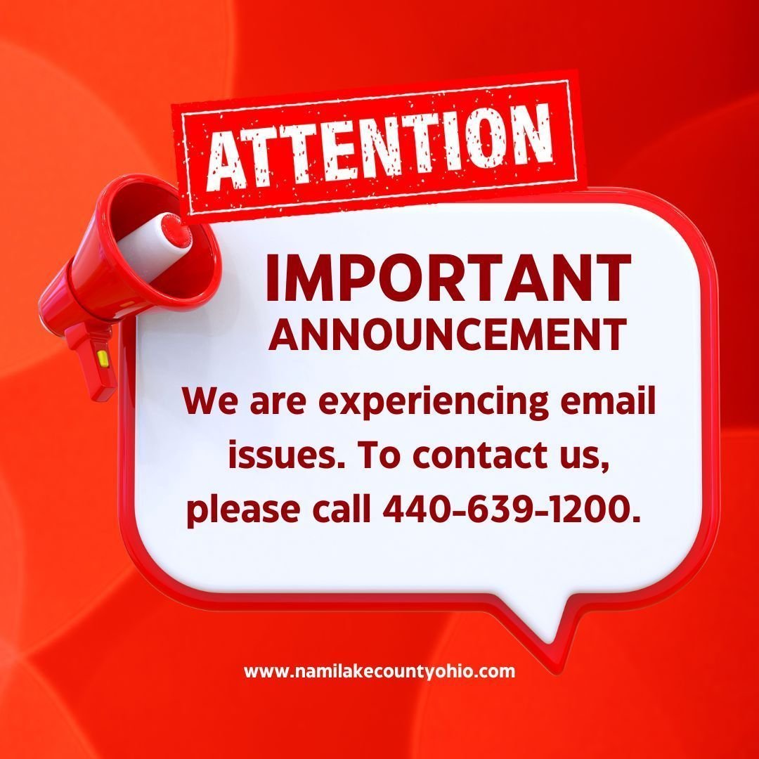 NAMILakeCounty's tweet image. We are experiencing email issues. To contact us, please call 440-639-1200. #TechTrouble
