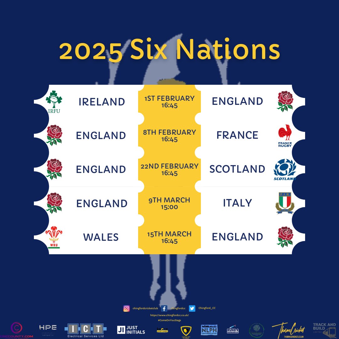 Join us at the club to catch all the action of the 2025 Six Nations! The bar will be open for every England fixture (except the Italy game, unless demand calls for it; let us know!). Bring your friends, grab a drink and cheer on England as they battle for glory. 🏆