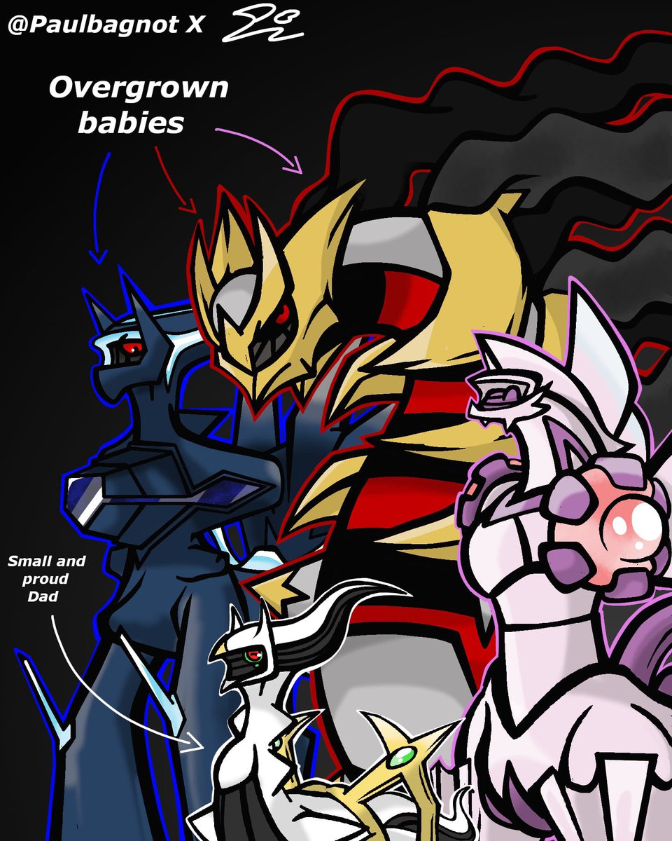 I'm obsessed with their size difference #Pokemon #PokemonLEGENDS3周年  #PokemonLEGENDS #pokemonfanart #PokemonTCGPocket #pkmm #creationtrio #Dialga  #Palkia #Giratina #Arceus, image size:960x1200