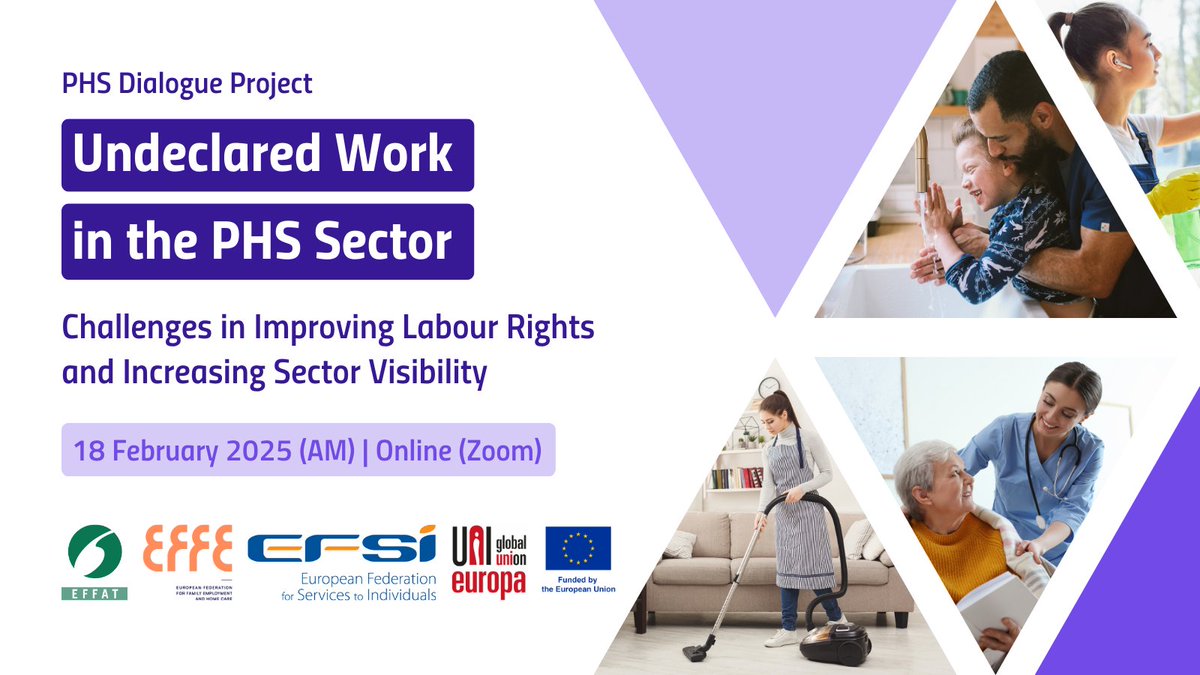 📢Spotlight on tackling undeclared work in Personal &amp; Household Services!
 
🗓️ 18 Feb 2025 | 10:00–12:30 CET
 
💻Join EU social partners to discuss challenges &amp; strategies for better conditions.
 
👉Secure your spot: shorturl.at/EZvnS
 
#SocialDialogue #PHS
