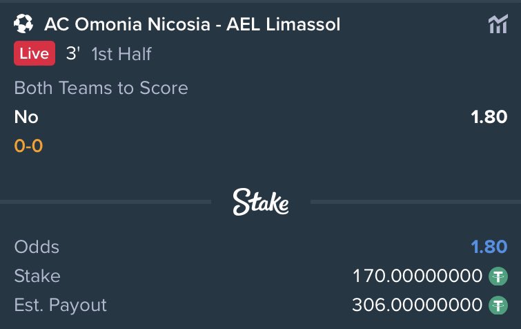⚽️ LIVE-BET - FOOTBALL
🇨🇾 AC Omonia vs AEL Limassol
👉 Both to score - No @ 1.80

More bets: t.me/+yQpGEcQXuH8zO…

200% bonus on Stake: bit.ly/Stakexdyd

#football #soccer #betting #tipster