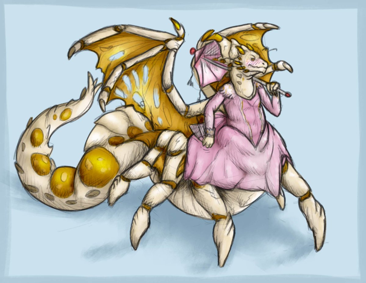 was supposed to be a shitpost from me my partner and our friend's zerg ocs but ended up being colored and all xD
they should make zerg's queen dresses to fit, even less so for a plump and ever growing one~
trying humans ones are...not the best w h e e z e