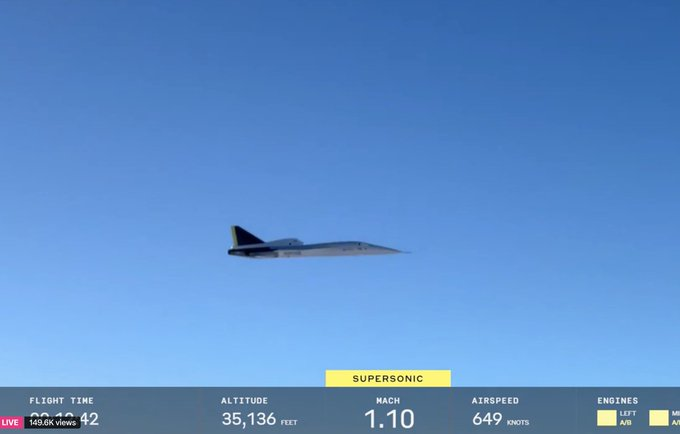 XB-1,  the world's first privately developed jet to break the sound barrier, the first civilian aircraft to ever fly supersonic in the US.  Congratulations <a href="/boomaero/">Boom Supersonic</a>