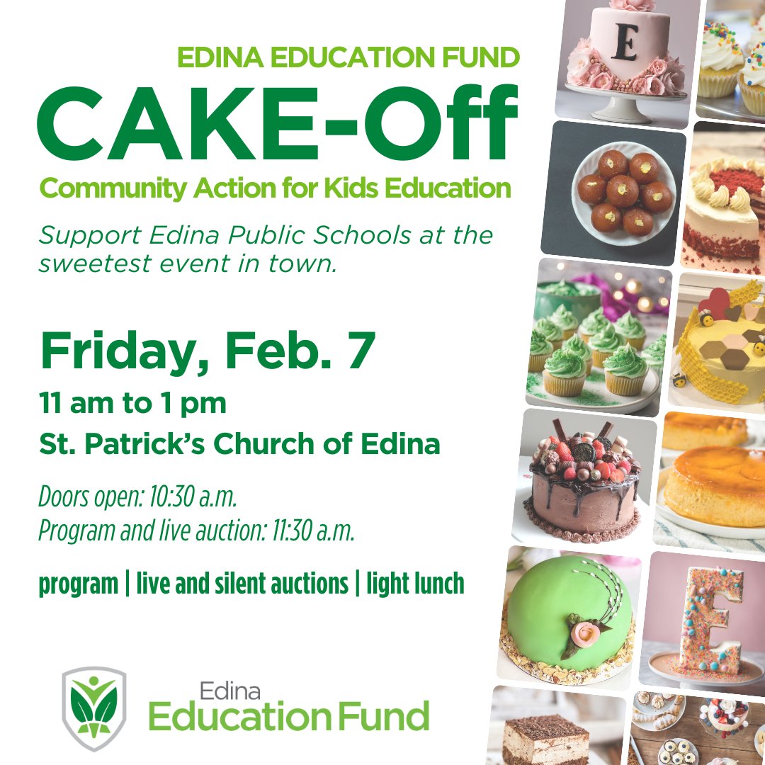 Community Action for Kids Education (CAKE-Off) celebrates the impact of Ed Fund in <a href="/edinaschools/">Edina Schools</a>  and raises vital funds to support our ongoing district-wide work in the areas of MHW, Literacy and STEAM. Are you registered to join us on Fri, 2/7? edinaedfund.org.