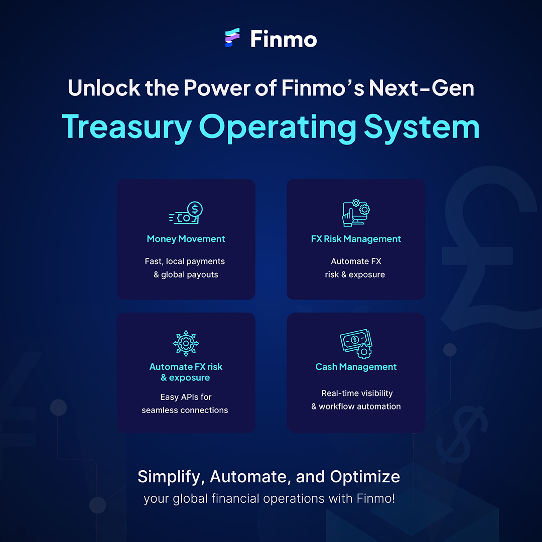 Finmo_net's tweet photo. 🔑 Transform treasury ops with Finmo’s 4 powerful modules! 🌍

1️⃣ Money Movement: Simplify payouts. 💸
2️⃣ FX Risk: Automate exposure mgmt. 🔄
3️⃣ Integrations: Seamless APIs. 🌐
4️⃣ Cash Mgmt: Real-time visibility. 💰

The future of treasury is here! 🚀
#Fintech #GlobalPayments https://t.co/PwASo2CpZ6