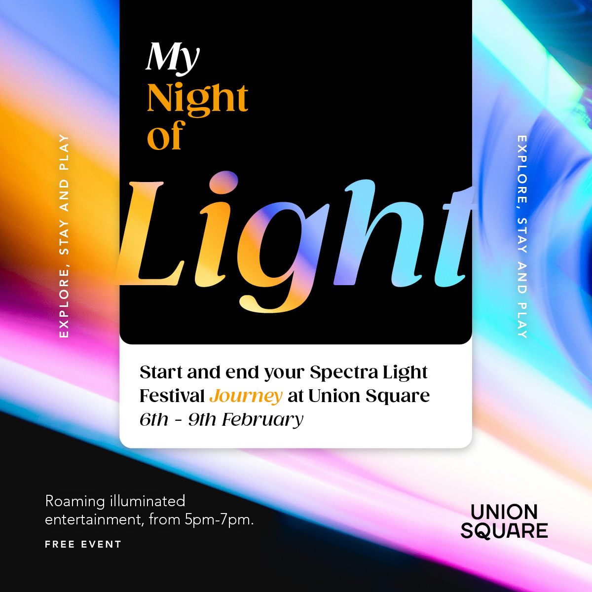 Experience FREE illuminated entertainment at Union Square across 6th - 9th February as we celebrate Spectra Light Festival. Enjoy dazzling performances, neon face painting, and exclusive restaurant discounts.

For full event details and timings, visit: unionsquareaberdeen.com/whats-on/my-ni…