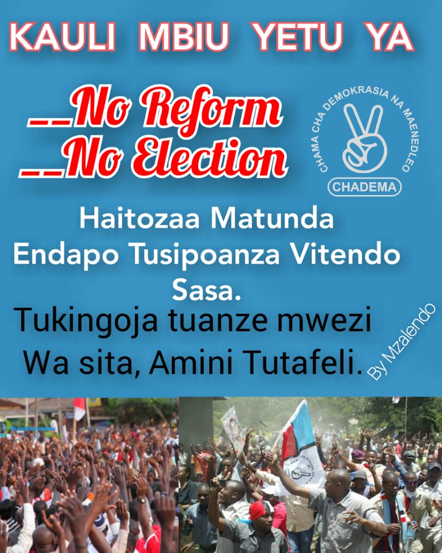 Pdizaina05's tweet photo. Amini tukifanikiwa kuongozwa na Serikali ya chama tofauti na iliyopo sasa,ni kwamba itajitahidi  kutofanya makosa  yaliyo fanywa na serikali iliyo tangulia kwakujua wazi baada ya miaka mi5 kuna uchaguzi tena, hivyo kama tuliwapa kura tunaweza kuwaondoa wao pia.#NoReformNoElection https://t.co/rQqj6nWAIX