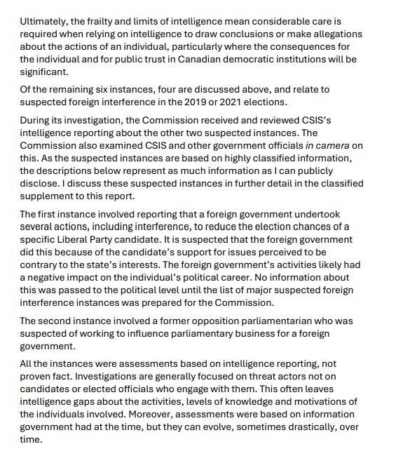 HClemenceau's tweet image. Two of six specific examples of #ForeignInterference from the Hogue Report: