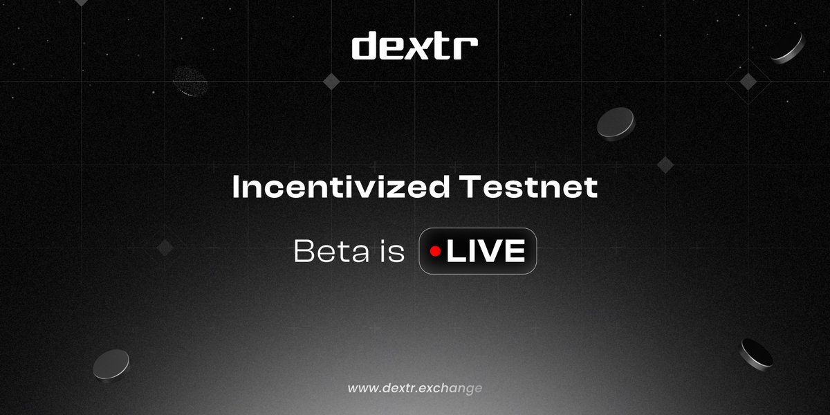 💥 Dextr's incentivized #Testnet is live on @Base Sepolia!

🛠 Test advanced features:
📈 Multi-Market OCO
💧 Single-Sided Liquidity Positions
🔒 #MEV Compensation
💰 Earn #REP points. Claim #rewards.

Shape the future of #DeFi. 🚀 

Dive in:  dextr-ex.medium.com/dextr-incentiv…