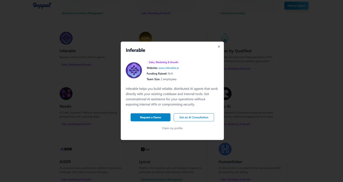 Parga_Fran's tweet photo. The AI Agent directory keeps on growing! We now have curated 80 AI Agents and counting 🚀🚀
Featuring today @inferablehq. They build reliable, distributed AI agents that work directly with your existing codebase and internal tools.
lfg!!
#aiagents #ai https://t.co/9UB54gXSe7