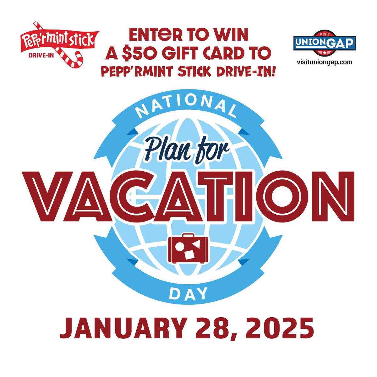 UnionGapWA's tweet photo. It's #NationalPlanForVacationDay! ๐ด Donโt be like 50% of Americans who leave vacation days unused. Studies show ppl who plan are 76% more likely to take their vacation & we all need time to recharge! ๐งณโจ Plan your getaway and boost your happiness today! ๐บ๏ธ #PlanForVacation https://t.co/2BI0828VxK