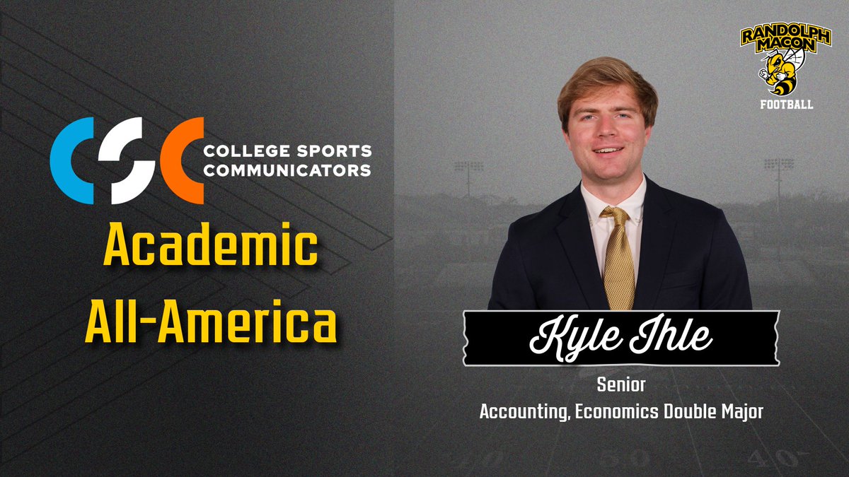 Randolph-Macon College Athletics (@rmcathletics) on Twitter photo Senior kicker Kyle Ihle of <a href="/RMCfootball/">𝗥𝗔𝗡𝗗𝗢𝗟𝗣𝗛-𝗠𝗔𝗖𝗢𝗡 𝗙𝗢𝗢𝗧𝗕𝗔𝗟𝗟</a> has been voted Academic All-America by <a href="/CollSportsComm/">College Sports Communicators</a> . #d3fb #SWARMSZN rmcathletics.com/news/2025/1/28… Senior kicker Kyle Ihle of <a href="/RMCfootball/">𝗥𝗔𝗡𝗗𝗢𝗟𝗣𝗛-𝗠𝗔𝗖𝗢𝗡 𝗙𝗢𝗢𝗧𝗕𝗔𝗟𝗟</a> has been voted Academic All-America by <a href="/CollSportsComm/">College Sports Communicators</a> . #d3fb #SWARMSZN rmcathletics.com/news/2025/1/28…