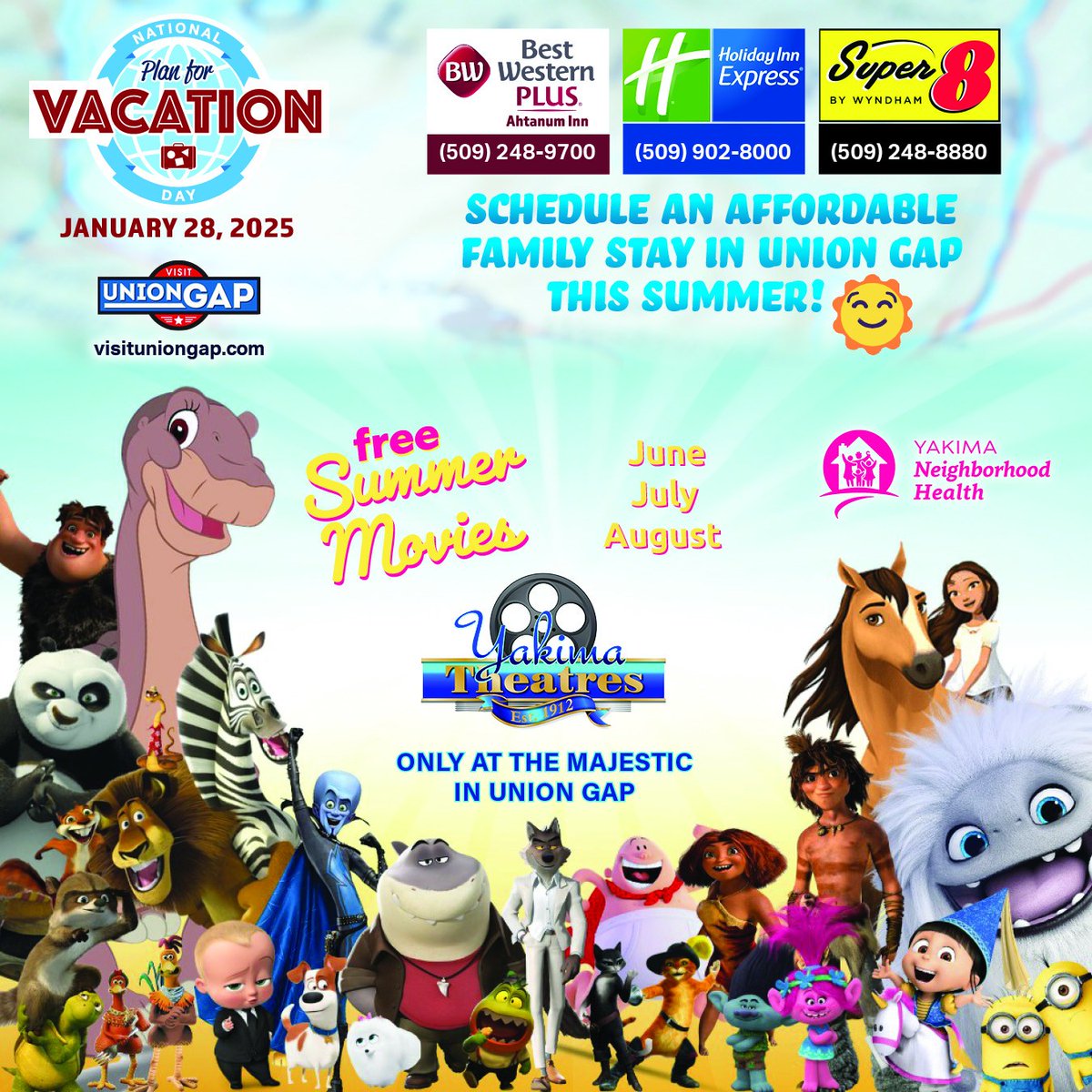 UnionGapWA's tweet photo. It's #NationalPlanForVacationDay! ๐ด Donโt be like 50% of Americans who leave vacation days unused. Studies show ppl who plan are 76% more likely to take their vacation & we all need time to recharge! ๐งณโจ Plan your getaway and boost your happiness today! ๐บ๏ธ #PlanForVacation https://t.co/jXktRh02MF