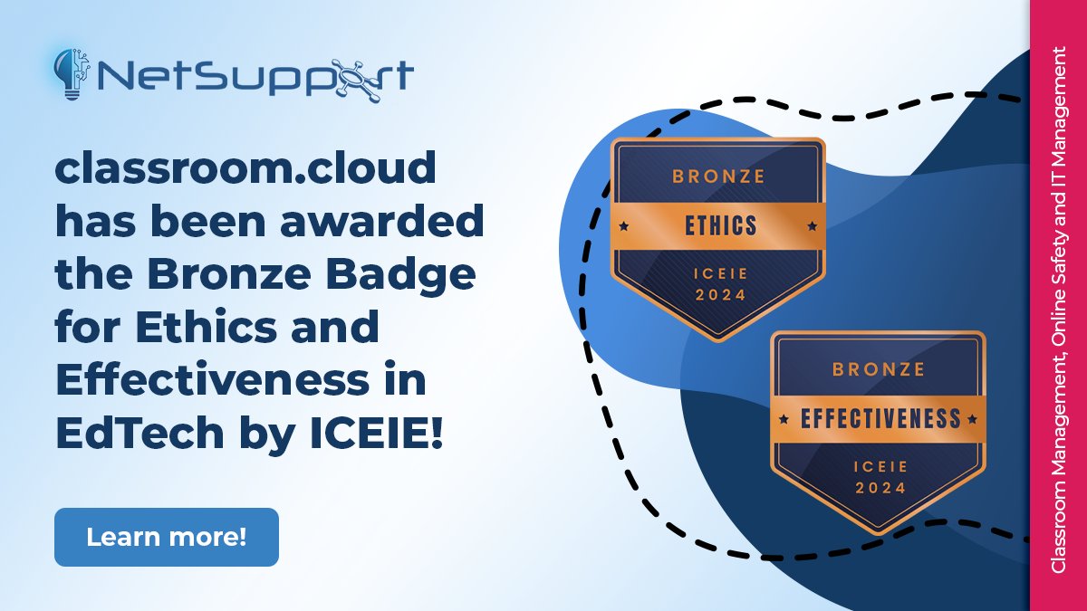 classroomcloud_'s tweet photo. We're BUZZING to announce that NetSupport has been awarded a prestigious ICEIE Bronze Badge in EdTech! 🎉 Huge thanks for recognizing our commitment to innovation in education! https://t.co/vAYIr29A7n
#ICEIE #EdTechAwards #NetSupport https://t.co/uNhdtfk4Uj