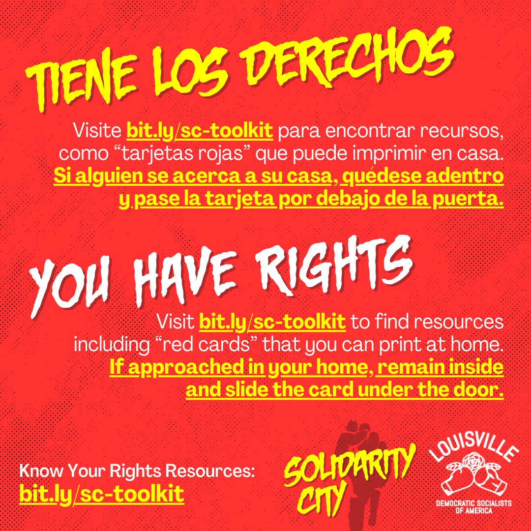 ¡CONOZE SUS DERECHOS! (KNOW YOUR RIGHTS!) ✊
For more resources, including “Red Cards” that you can print at home, visit 🔗 bit.ly/sc-toolkit.