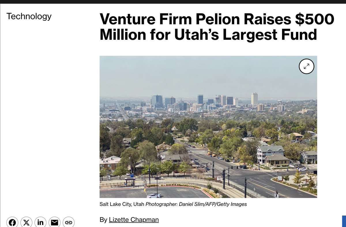 Salt Lake City-based Pelion Venture Partners has raised $500 million for a new fund — an unusually large sum for a firm located outside of a coastal hub from <a href="/Bloomberg/">Bloomberg</a> <a href="/lizette_chapman/">Lizette Chapman</a> 

bloomberg.com/news/articles/…