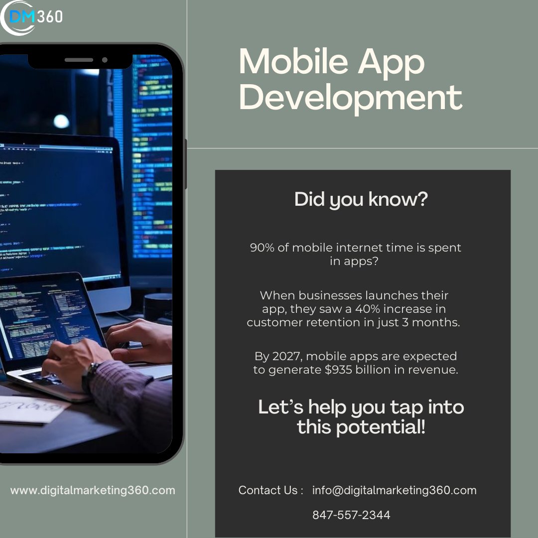DM360chicago's tweet image. Empowering businesses with cutting-edge mobile apps that drive growth, enhance user experiences, and keep you ahead in the digital era. Let’s build the future together! 📱 

#AppDevelopment #TechInnovation #MobileSolutions #DigitalTransformation #BuildWithUs #MobileApps #USA